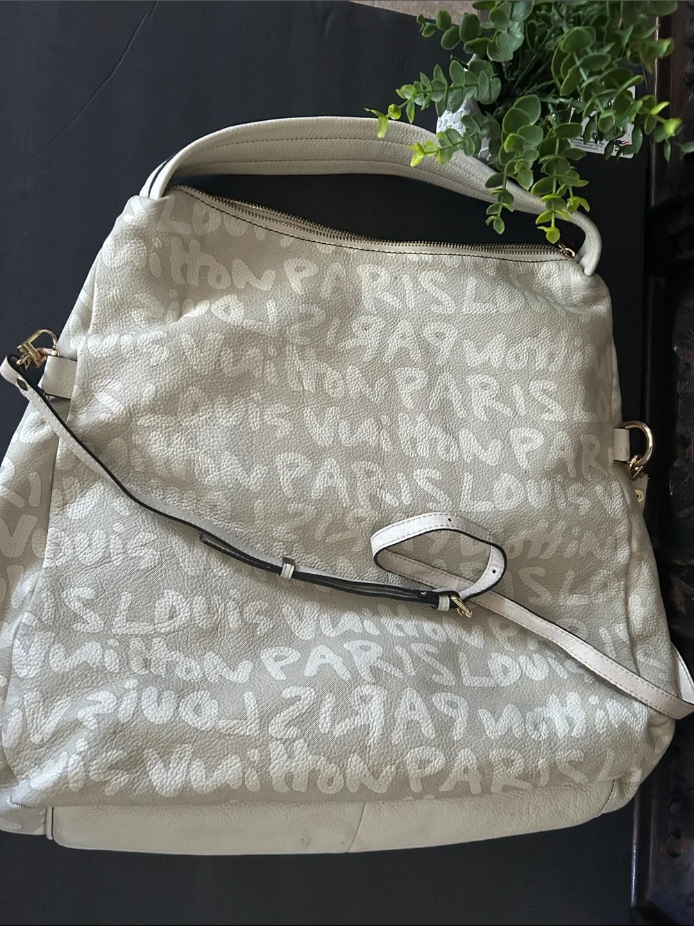 Source Unknown Beige Script-Print Shoulder Bag